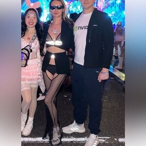 Black Mesh Reflector Rave Full Set Bra and Pants for EDC